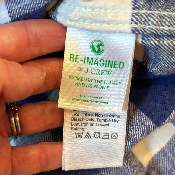 J. Crew Classic Flannel Shirt Blue White Plaid Size 0 - Picture 5 of 6